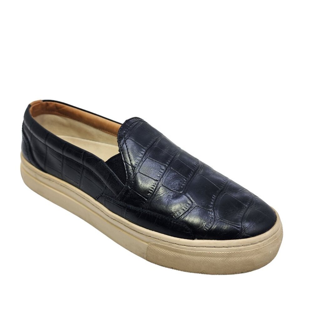 Soludos Leather Embossed Croc Bondi Platform Sneakers Black Size 10